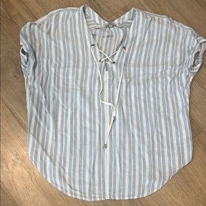 Rails Blue and White Relaxed Blouse with Tie Front